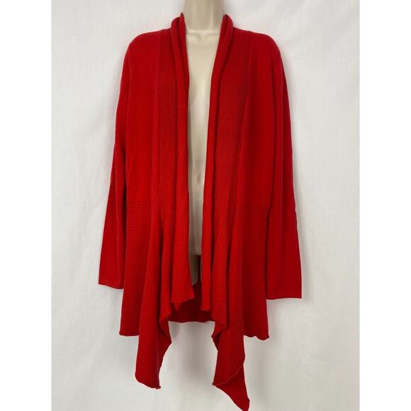 Peter Nygard Cardigan Sweater Womens Medium Open Front Long Flowy Asymmetric Red - Picture 3 of 14